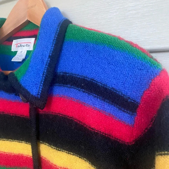 TALBOTS 90s vintage wool sweater rainbow striped peacoat cardigan sz M - Picture 5 of 15